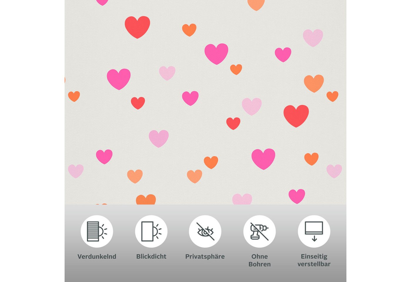 Rollo HEART, ohne Bohren, verdunkelnd, Klemmfix, Herz-Motiv, OTTO home, verdunkelnd, ohne Bohren, freihängend, Klemmfix, Fixmaß, Rollo, Herzen, einseitig bedruc – Bild 3 von 5