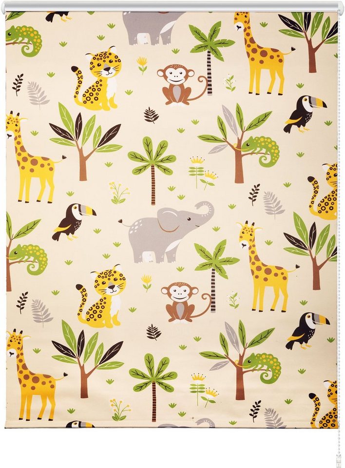 Rollo Jungle, Lichtschutz, ohne Bohren, Tiermoitv, Kinder, OTTO home, Lichtschutz, ohne Bohren, freihängend, Klemmfix, Klemmfix, Fixmaß, Tiere, Kinderrollo, ein – Bild 2 von 5