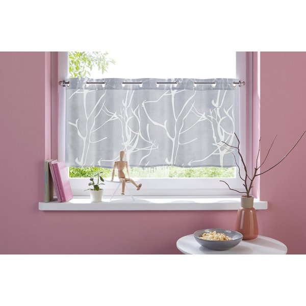 OTTO home Scheibengardine Anna, 1 Stück, halbtransparent, Ösen, Äste-Motiv (1 St), Ösen, halbtransparent, Ausbrenner, Viskose & Polyester, Äste-Motiv