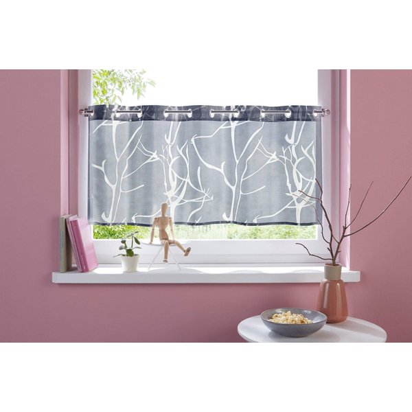 OTTO home Scheibengardine Anna, 1 Stück, halbtransparent, Ösen, Äste-Motiv (1 St), Ösen, halbtransparent, Ausbrenner, Viskose & Polyester, Äste-Motiv