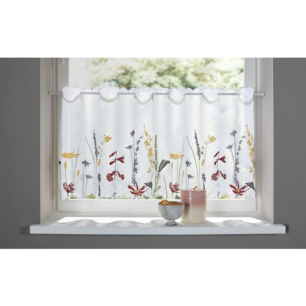 OTTO home Scheibengardine Bille, 1 Stück, transparent, einseitige Stickerei, Blumen (1 St), Durchzuglöcher, transparent, Voile, transparent, mit einseitiger Sti