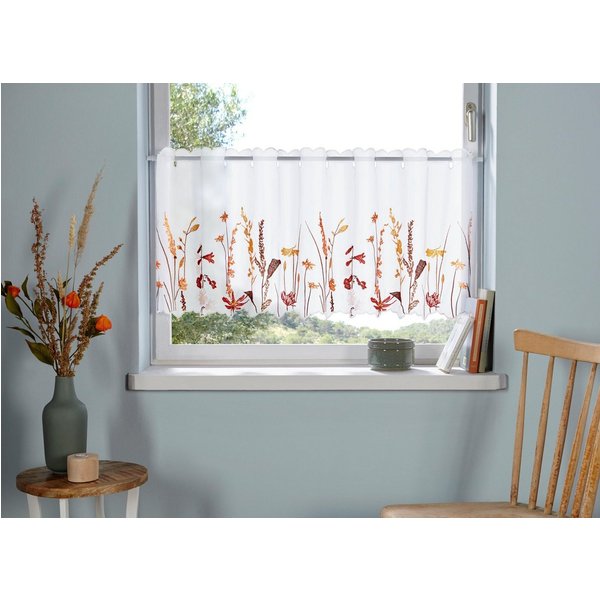 OTTO home Scheibengardine Bille, 1 Stück, transparent, einseitige Stickerei, Blumen (1 St), Durchzuglöcher, transparent, Voile, transparent, mit einseitiger Sti