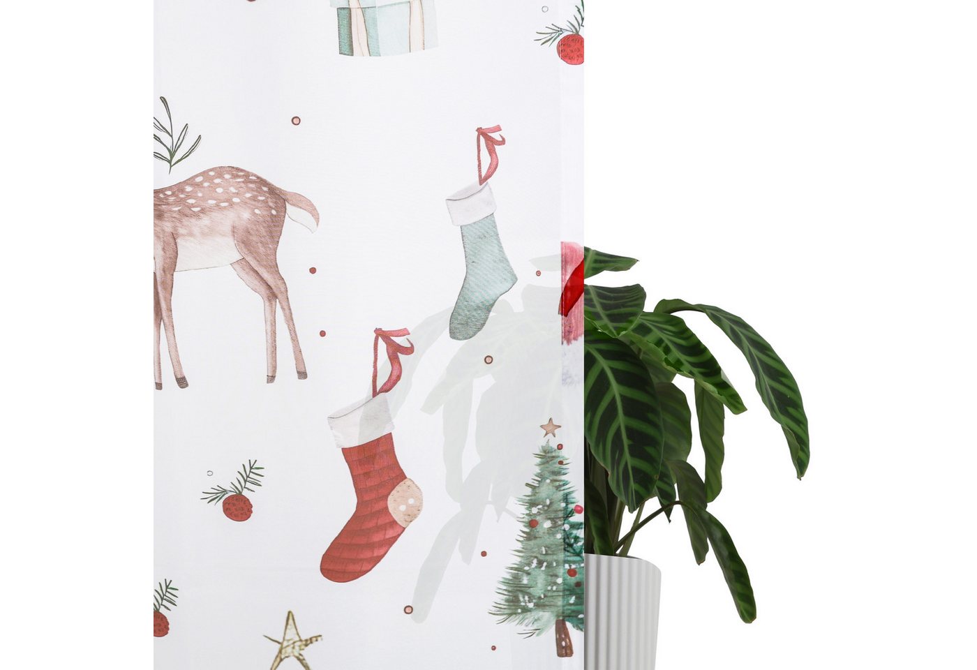 OTTO home Scheibengardine Olwyn (1 St), Stangendurchzug, transparent, weihnachtlich, transparent, bedruckt, schöne Haptik – Bild 3 von 4