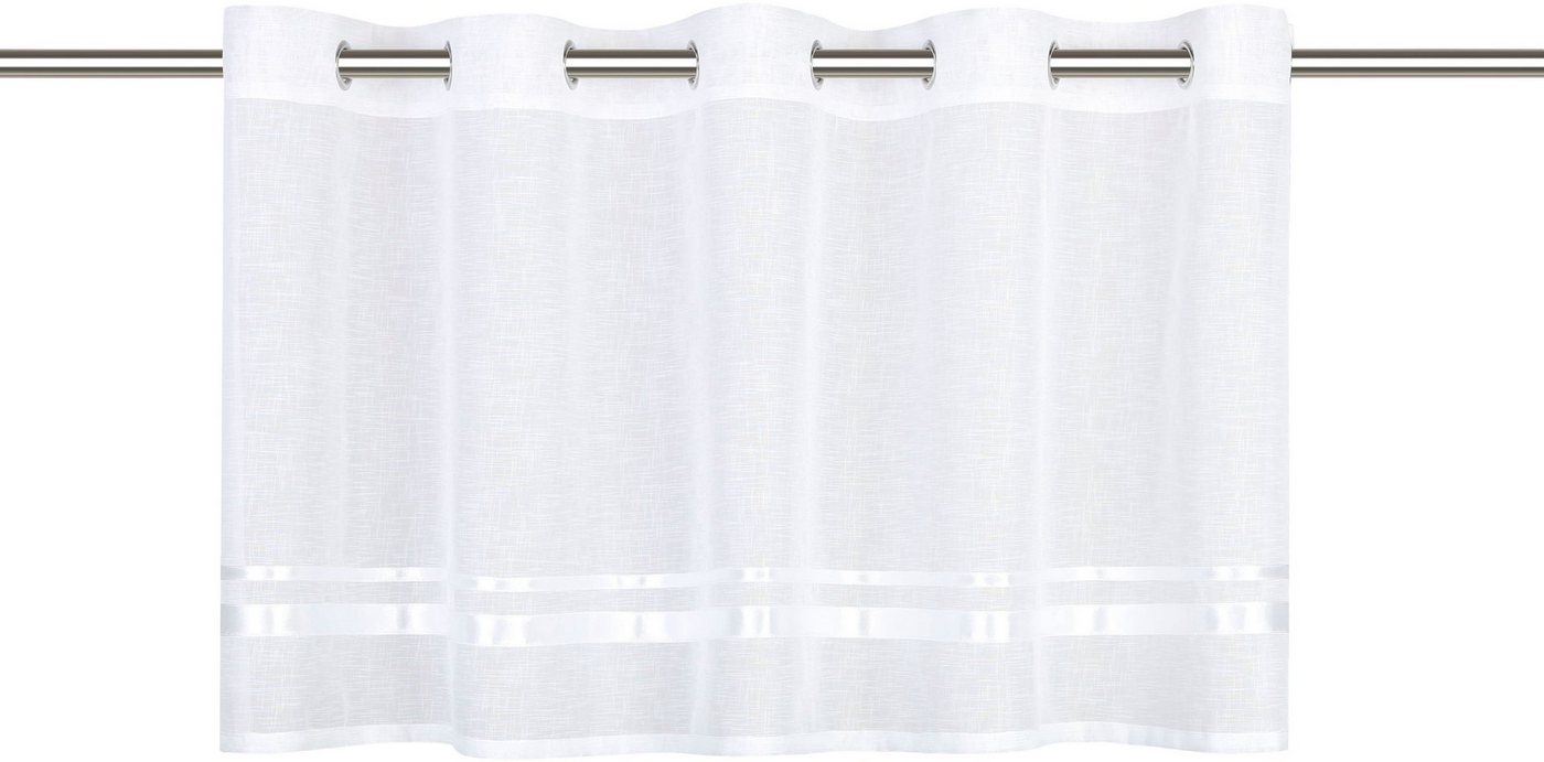 OTTO home Scheibengardine REGINA, 1 Stück, Ösen, transparent, Leinenstruktur (1 St), Ösen, transparent, Voile, mit einseitig aufgenähten Satinbändern, Leinenstr – Bild 2 von 5