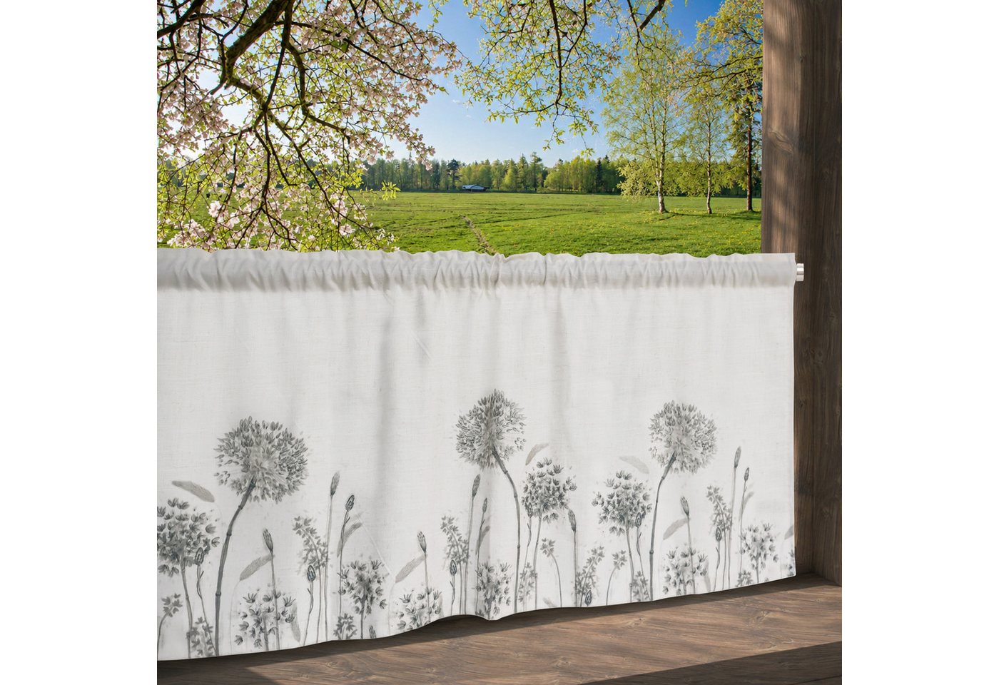 OTTO home Scheibengardine Yllner (1 St), Stangendurchzug, blickdicht, Polyester, Leinen-Look, florales Motiv, verschiedene Größen – Bild 5 von 5