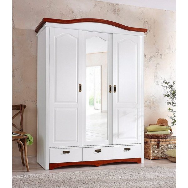 OTTO home Schiebetürenschrank Konrad, Landhausstil, rustikal, mit Schubladen + Spiegel, Kassetten (3 Breiten: 153/202/249 cm H/T ca.207/64 cm) massive Kiefer, F