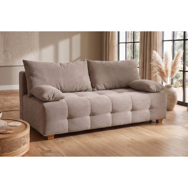 OTTO home Schlafsofa Bella, B: 196 cm, Liegefl. 145x196 cm, Schlaffunktion, Bettkasten & 2 Armlehnenkissen, Federkern