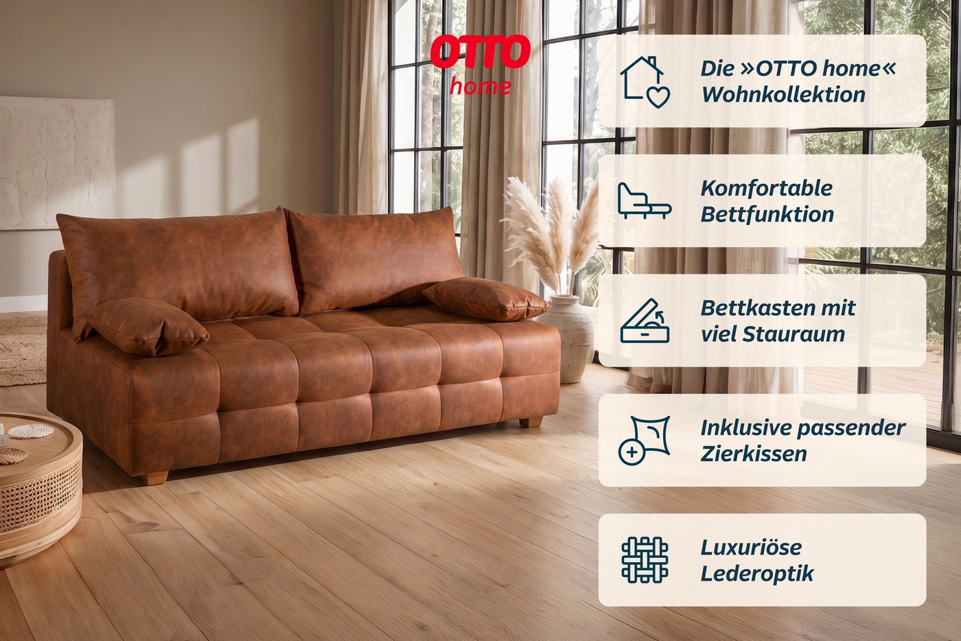 OTTO home Schlafsofa Bella, B: 196 cm, Liegefl. 145x196 cm, Schlaffunktion, Bettkasten & 2 Armlehnenkissen, Federkern – Bild 3 von 5
