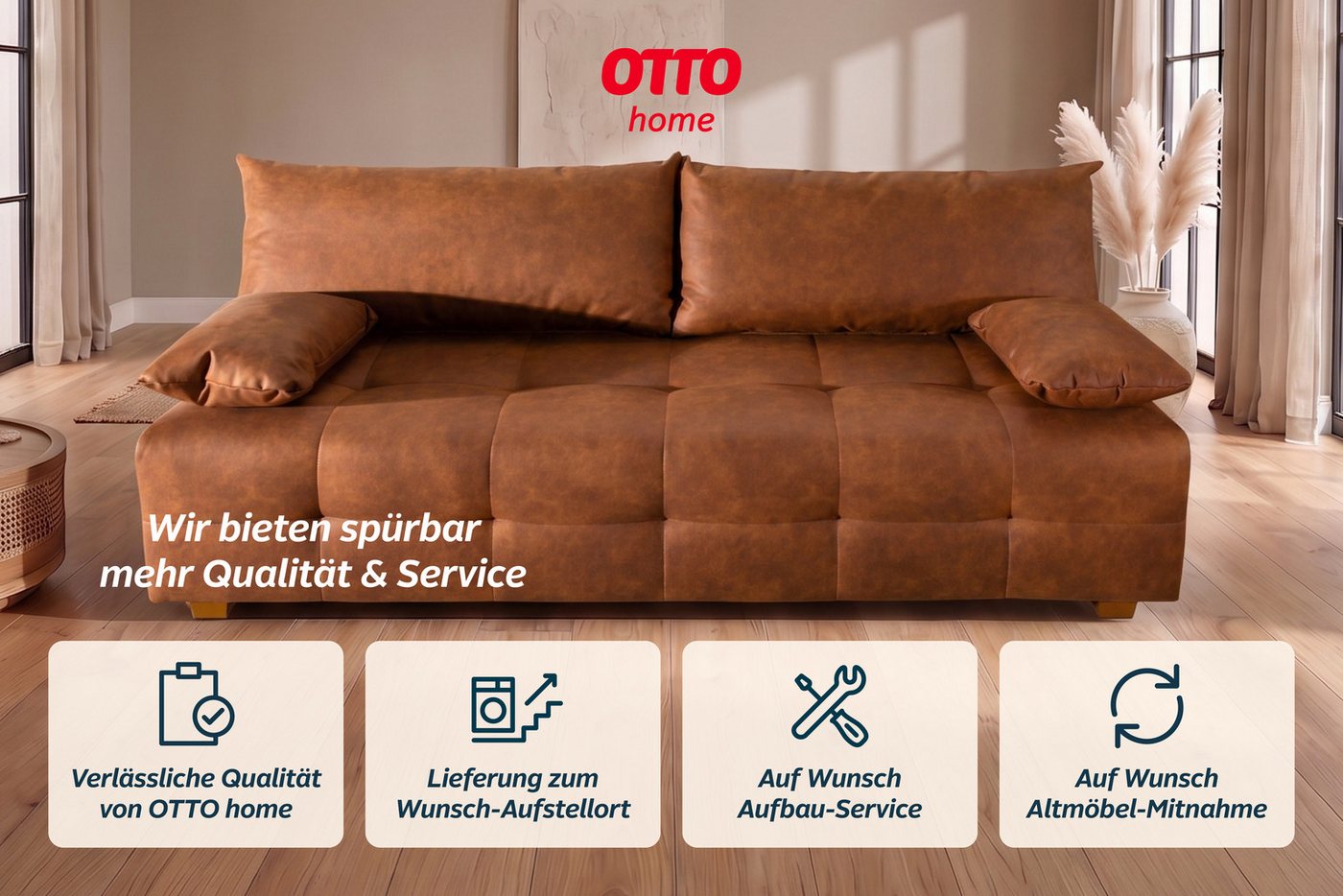 OTTO home Schlafsofa Bella, B: 196 cm, Liegefl. 145x196 cm, Schlaffunktion, Bettkasten & 2 Armlehnenkissen, Federkern – Bild 5 von 5