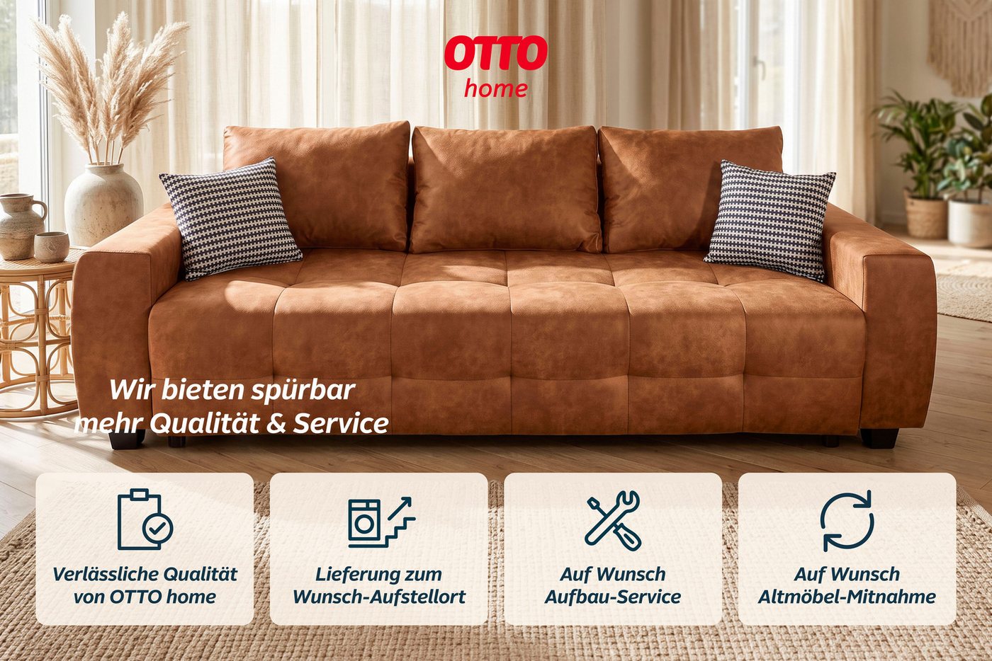 OTTO home Schlafsofa Bella B: 241 cm, Liegefl. 142x194 cm mit Bettkasten & Zierkissen, Schlafcouch mit Gästebett, 2 Zierkissen inklusive, frei stellbar – Bild 5 von 5