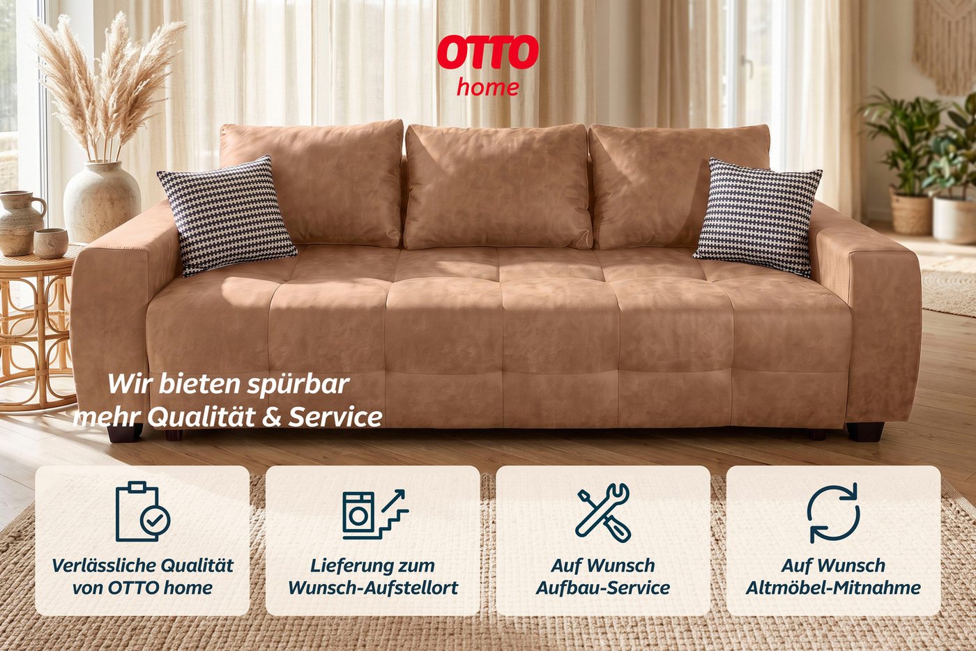 OTTO home Schlafsofa Bella B: 241 cm, Liegefl. 142x194 cm mit Bettkasten & Zierkissen, Schlafcouch mit Gästebett, 2 Zierkissen inklusive, frei stellbar – Bild 5 von 5
