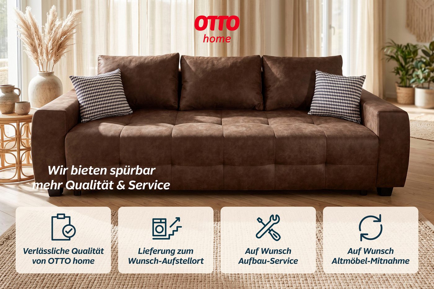 OTTO home Schlafsofa Bella B: 241 cm, Liegefl. 142x194 cm mit Bettkasten & Zierkissen, Schlafcouch mit Gästebett, 2 Zierkissen inklusive, frei stellbar – Bild 5 von 5