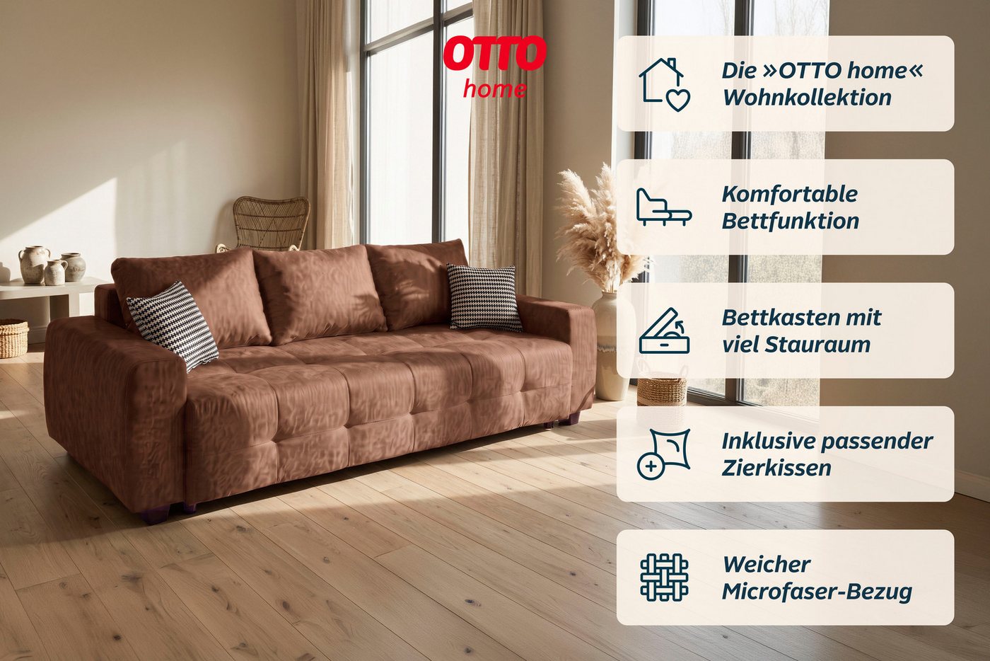 OTTO home Schlafsofa Bella B: 241 cm, Liegefl. 142x194 cm mit Bettkasten & Zierkissen, Schlafcouch mit Gästebett, 2 Zierkissen inklusive, frei stellbar – Bild 3 von 5