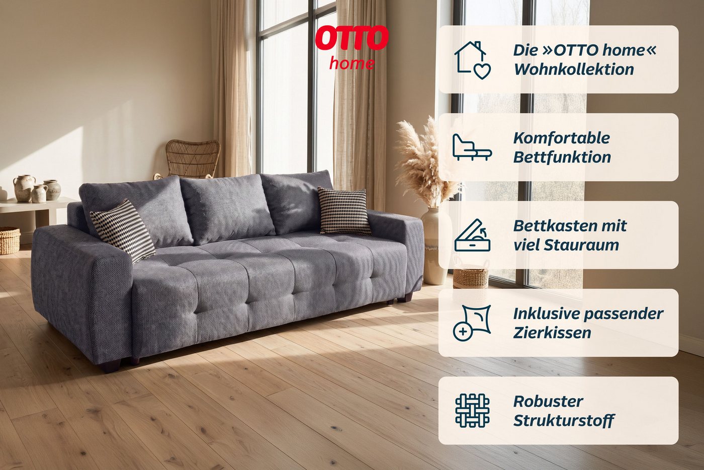 OTTO home Schlafsofa Bella mit Bettkasten, Gästebett 142x194, in 3 Qualitäten, inkl. Kissen, CLASSIC - Bonnellfedern ohne Topper - ideal als Gästebett – Bild 3 von 5