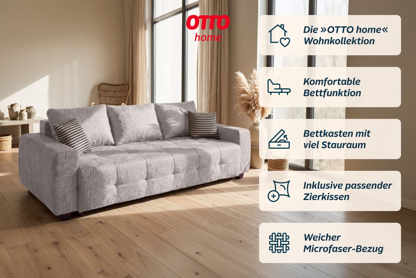 OTTO home Schlafsofa Bella mit Bettkasten, Gästebett 142x194, in 3 Qualitäten, inkl. Kissen, LUXUS - Taschenfedern mit Topper - Schlafen wie im Bett, Dauerschlä – Bild 3 von 5