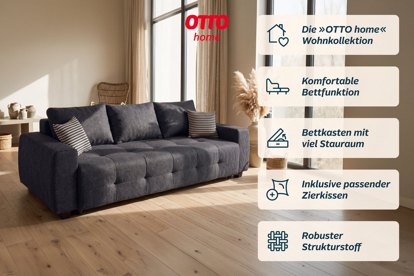 OTTO home Schlafsofa Bella mit Bettkasten, Gästebett 142x194, in 3 Qualitäten, inkl. Kissen, LUXUS - Taschenfedern mit Topper - Schlafen wie im Bett, Dauerschlä – Bild 3 von 5
