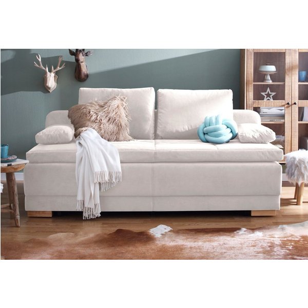 OTTO home Schlafsofa Berlin, B: 202 cm, Liegefl. 158x200 cm, Boxspring-Dauerschlafsofa, Schlaffunktion, Bettkasten & 2 Zierkissen, Gästebett
