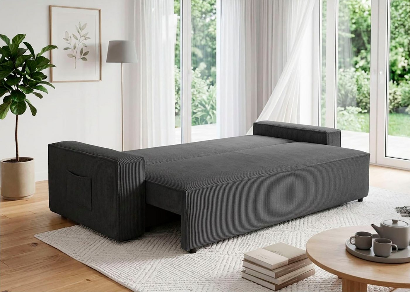 OTTO home Schlafsofa CASSI 3-Sitzer, 240 cm - OTTO. Verlässliche Qualität., Schlaffunktion (134/200), Bettkasten, Cord – Bild 2 von 5