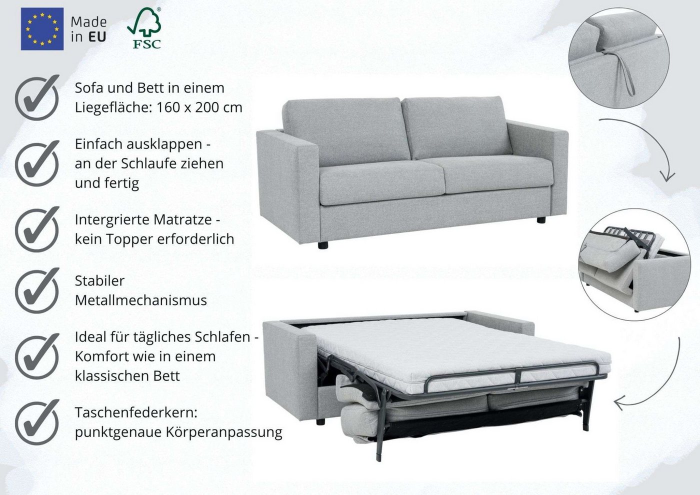 OTTO home Schlafsofa Jorren, Schlaf-Couch, Liegefl. 140 oder 160x200 cm, Bettfunktion, mit Bonel- oder Taschenfederkern, FSC®-zertifiziert – Bild 3 von 5
