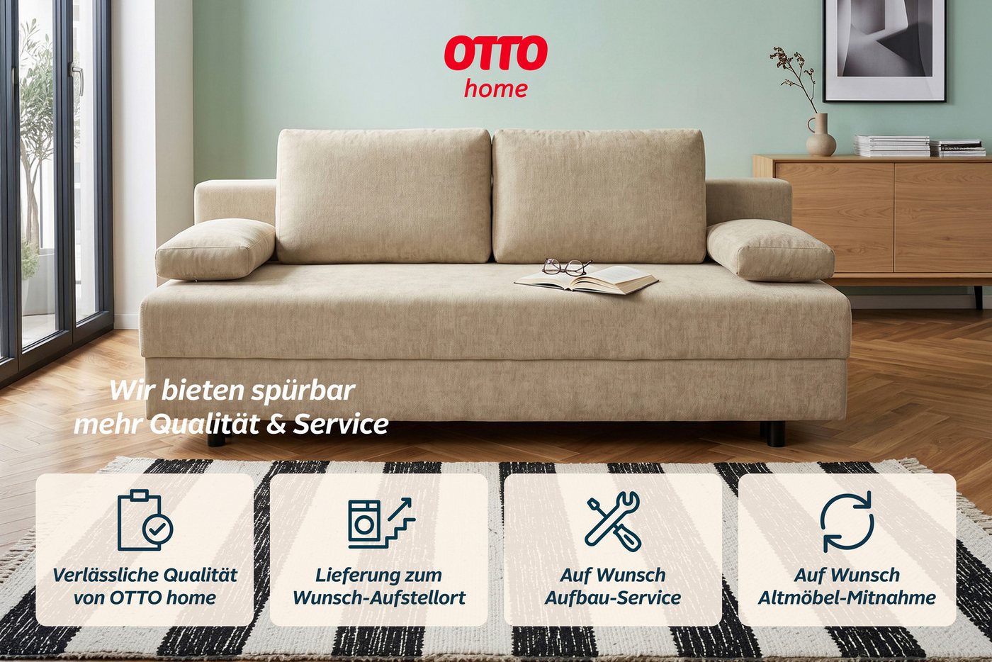 OTTO home Schlafsofa ONNIKO, Breite: 192 cm, Liegefläche 121x192 cm, Feinstruktur-Bezug, mit Bettfunktion & Bettkasten – Bild 5 von 5