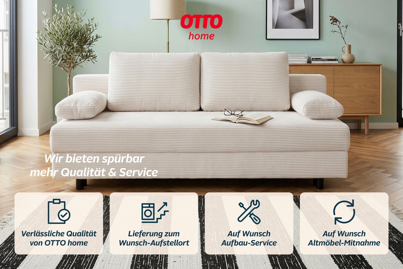 OTTO home Schlafsofa ONNIKO Cord, Breite: 192 cm, Liegefläche 121x192 cm, softer Cord-Bezug, mit Bettfunktion & Bettkasten – Bild 5 von 5