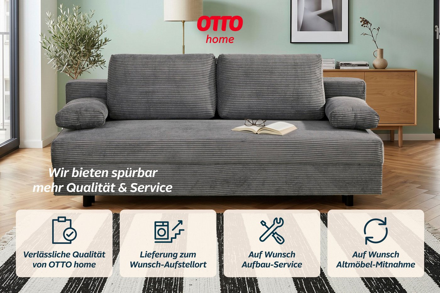 OTTO home Schlafsofa ONNIKO Cord, Breite: 192 cm, Liegefläche 121x192 cm, softer Cord-Bezug, mit Bettfunktion & Bettkasten – Bild 5 von 5