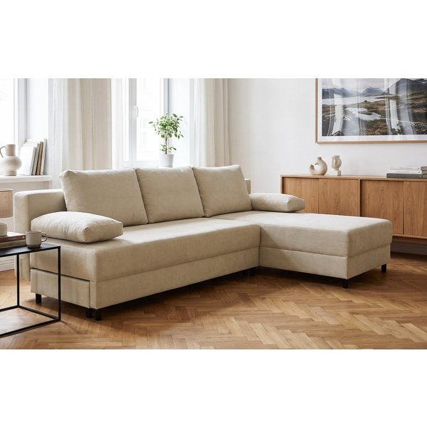 OTTO home Schlafsofa ONNIKO Ecksofa L-Form, Breite: 240 cm, Feinstruktur-Bezug, mit Bettfunktion & Bettkasten (Liegefläche 120 cm / 240 cm)