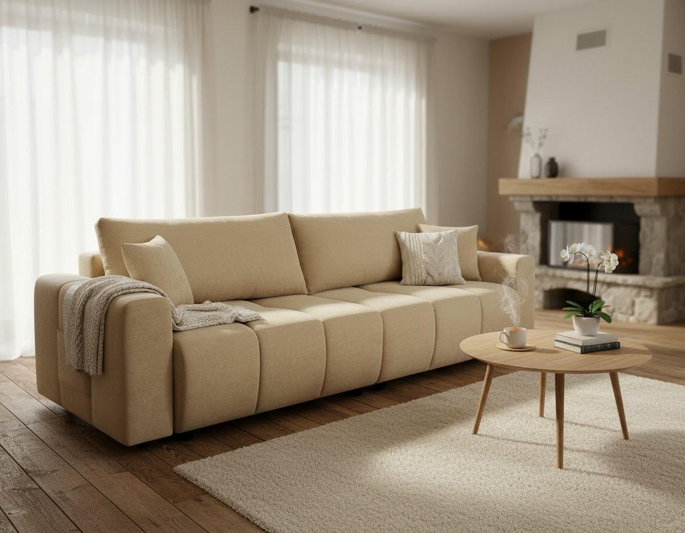 OTTO home Schlafsofa YLVAA 3-Sitzer, 239 cm - OTTO. Verlässliche Qualität., Schlaffunktion(132/198), Bettkasten, Feinstruktur-Bezug – Bild 5 von 5