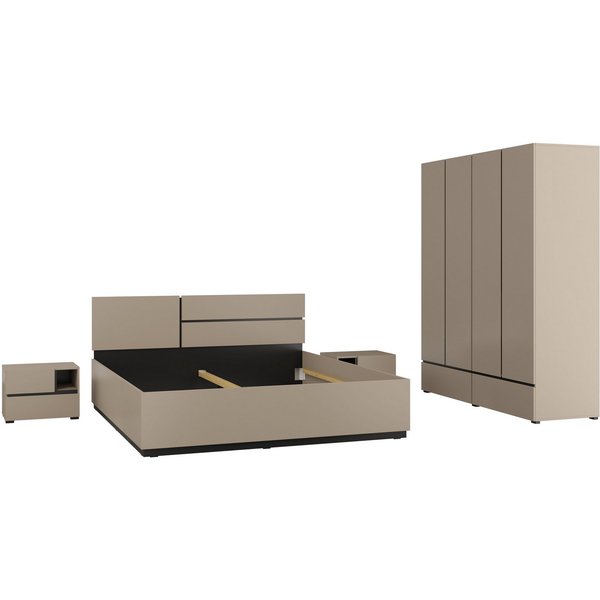 OTTO home Schlafzimmer-Set Cross, moderne, grifflose Optik, FSC-zertifiziert, (4-tlg., Bett 180x200cm, 2 Nachtkommoden, Schrank 2-oder 4-türig), Komplettschlafz