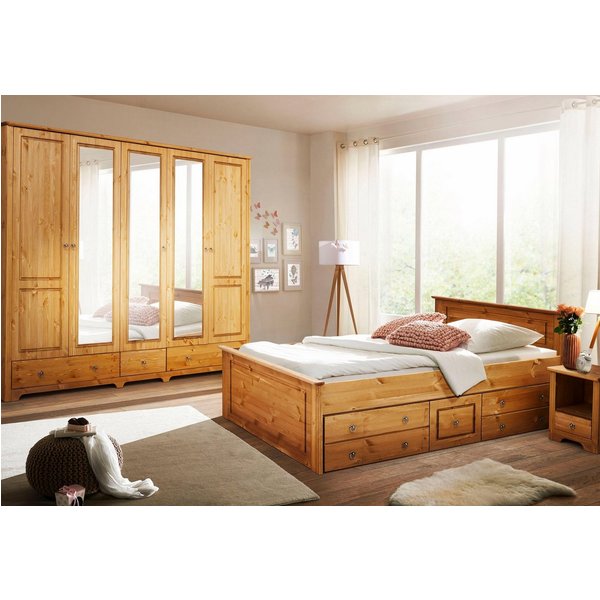 OTTO home Schlafzimmer-Set Hugo, (Set, 4-tlg), Bett 180x200 cm, 5-trg Kleiderschrank und 2 Nachttische