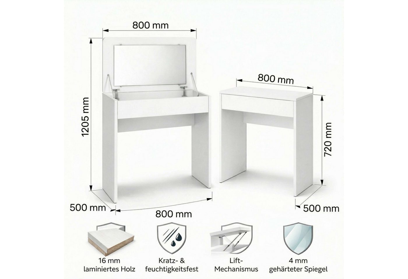 OTTO home Schminktisch Trympo 7, Kosmetiktisch, Frisiertisch, Schminkkommode, Toilettentisch, Schminktisch mit Spiegel und Stauraum, Breite 80cm – Bild 3 von 5