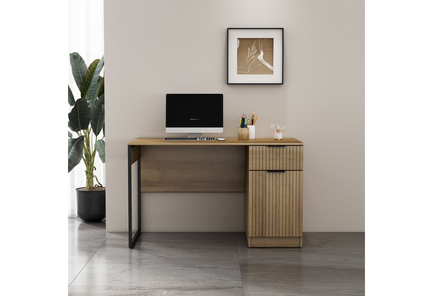 OTTO home Schreibtisch Aspea, mit Schublade, ausreichend Stauraum, moderne Rillenoptik, B. 120 cm – Bild 2 von 5