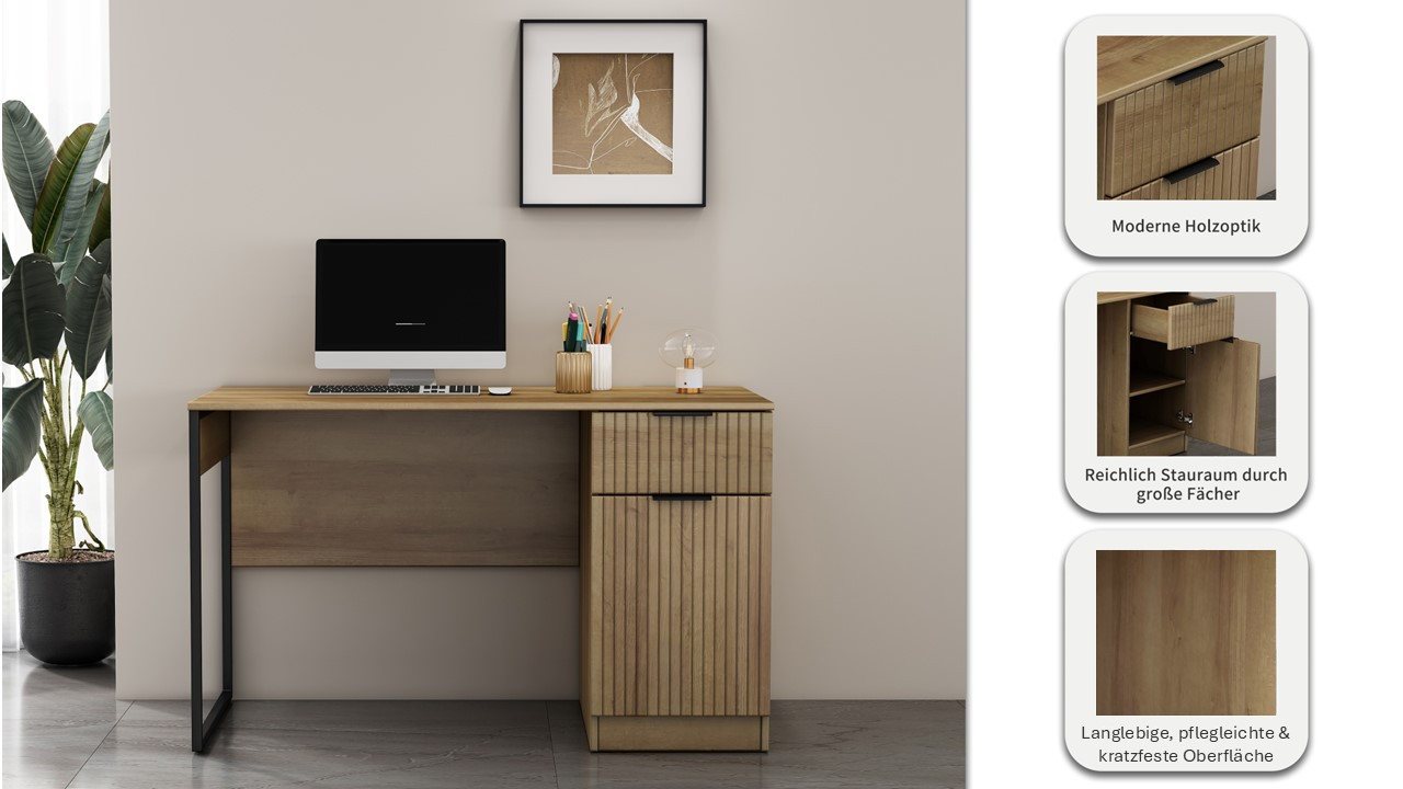 OTTO home Schreibtisch Aspea, mit Schublade, ausreichend Stauraum, moderne Rillenoptik, B. 120 cm – Bild 3 von 5