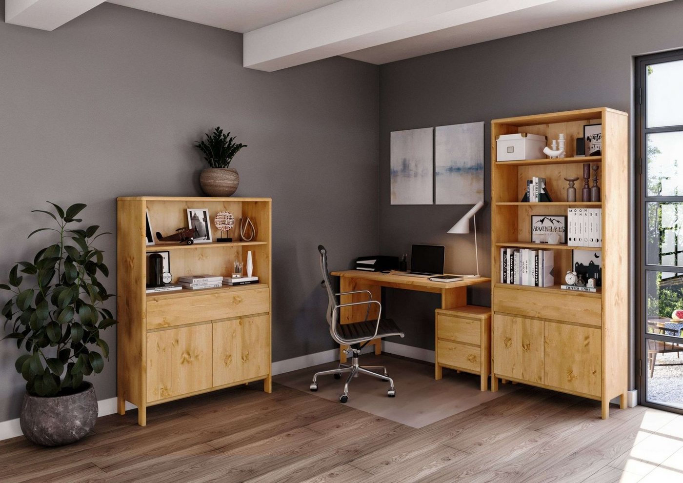 OTTO home Schreibtisch Luven, Computertisch, zertifiziertes Massivholz, mit 2 Schubkästen, Breite 120-140 cm – Bild 2 von 5