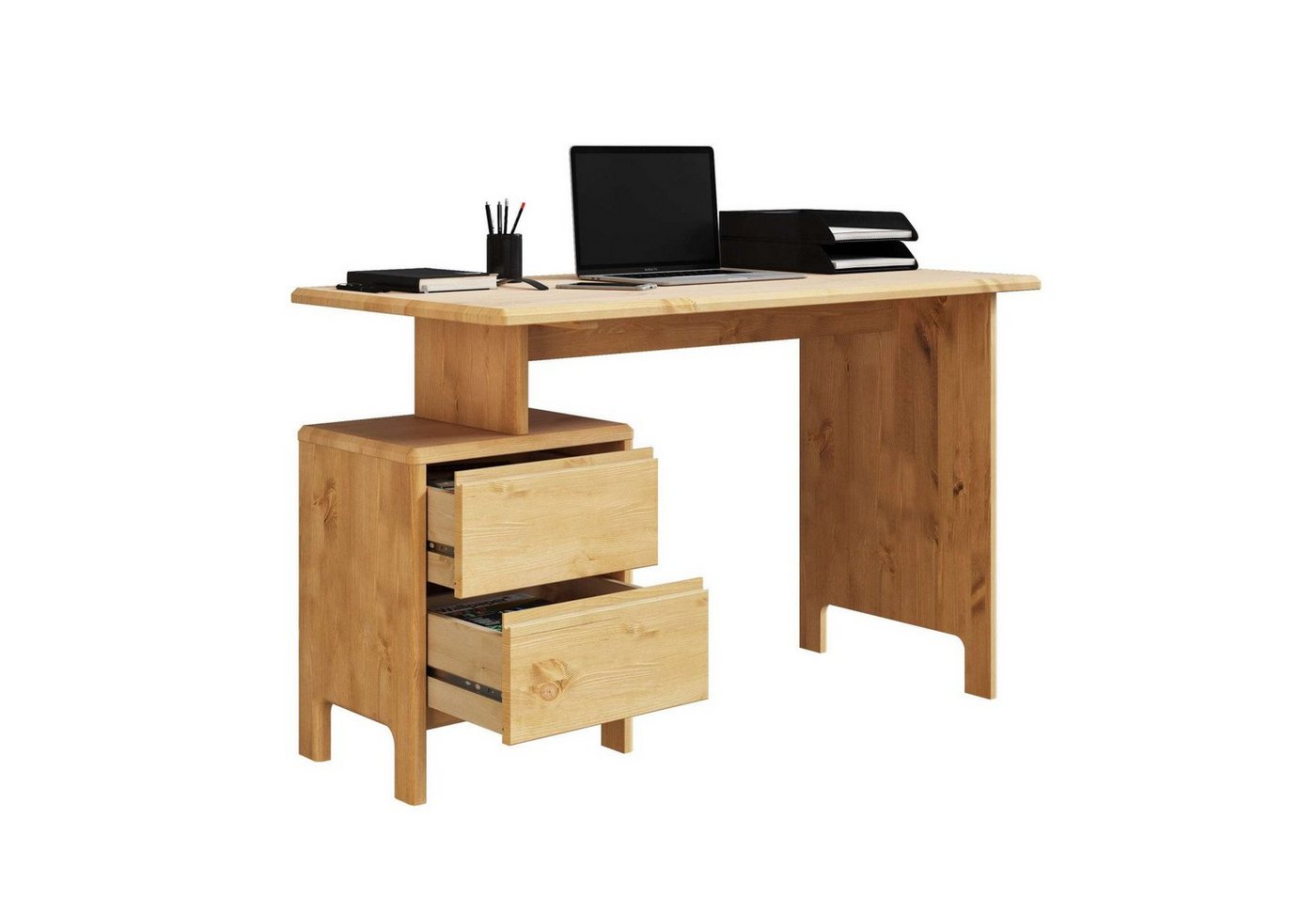 OTTO home Schreibtisch Luven, Computertisch, zertifiziertes Massivholz, mit 2 Schubkästen, Breite 120-140 cm – Bild 5 von 5