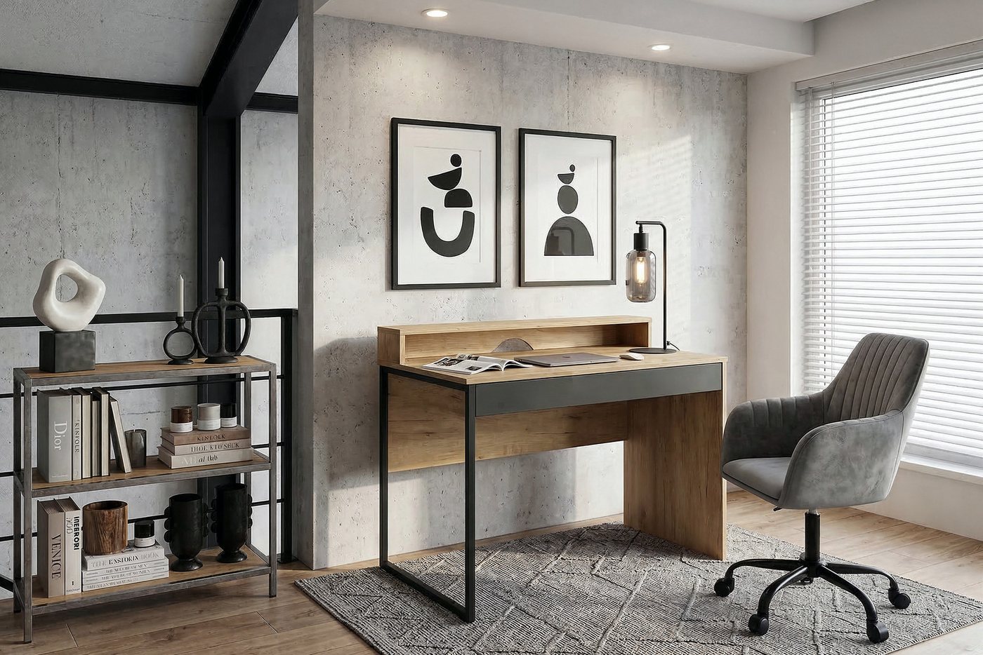 OTTO home Schreibtisch Moid, Computertisch in modernem Design, Breite 80 cm, mit Schublade, Kabeldurchlass & Metallkufe – Bild 2 von 5