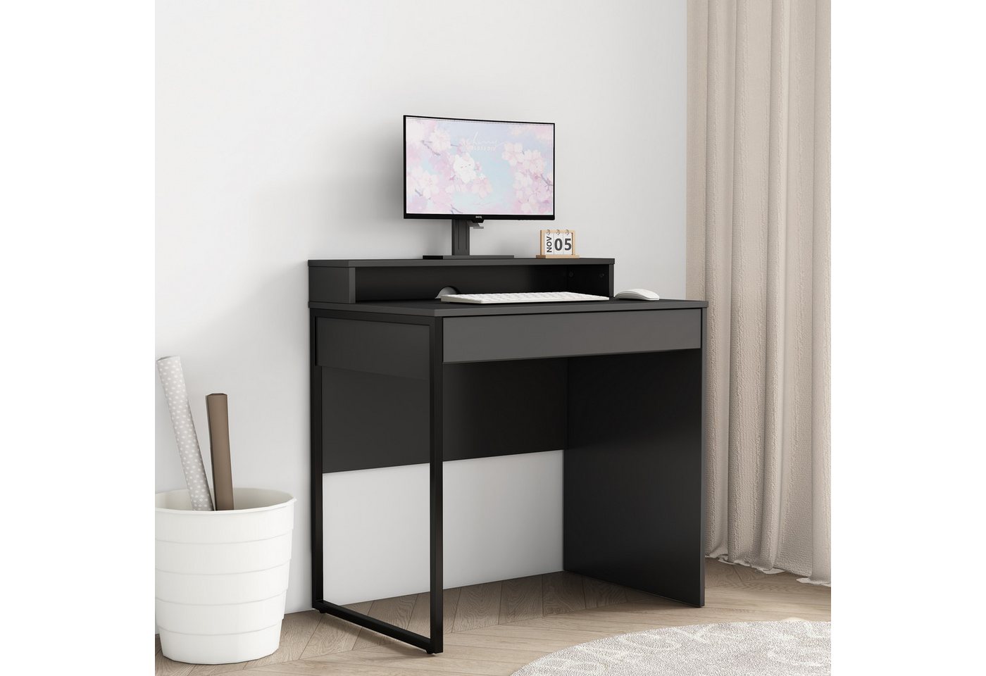 OTTO home Schreibtisch Moid, Computertisch in modernem Design, Breite 80 cm, mit Schublade, Kabeldurchlass & Metallkufe – Bild 2 von 5
