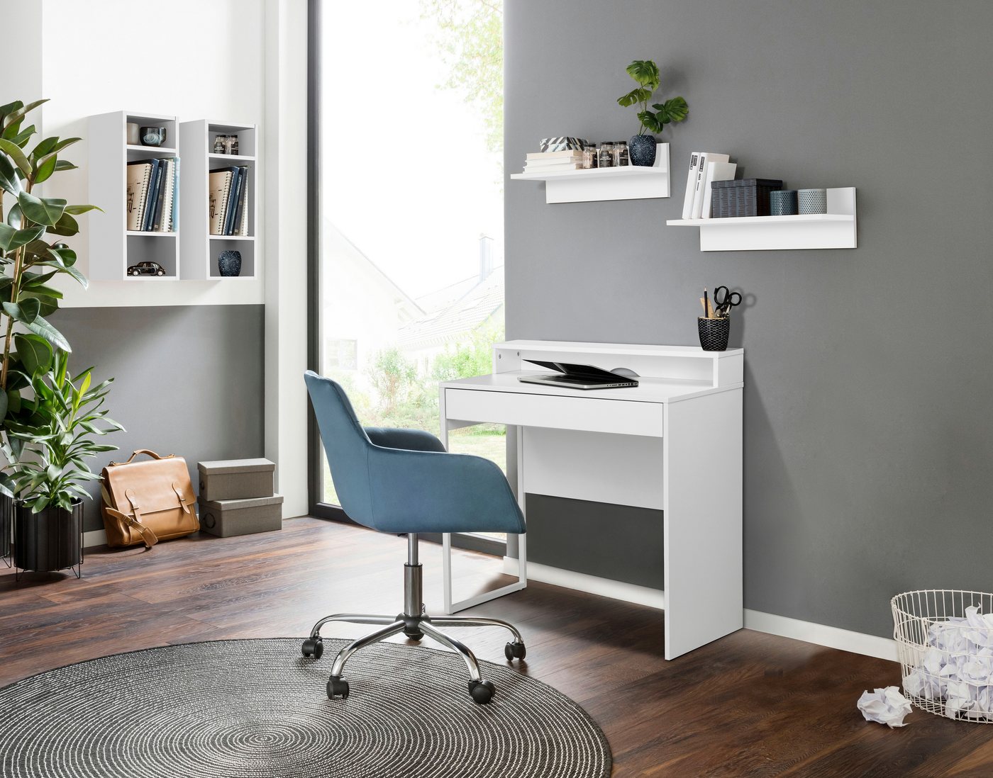 OTTO home Schreibtisch Moid, Computertisch in modernem Design, Breite 80 cm, mit Schublade, Kabeldurchlass & Metallkufe – Bild 2 von 5