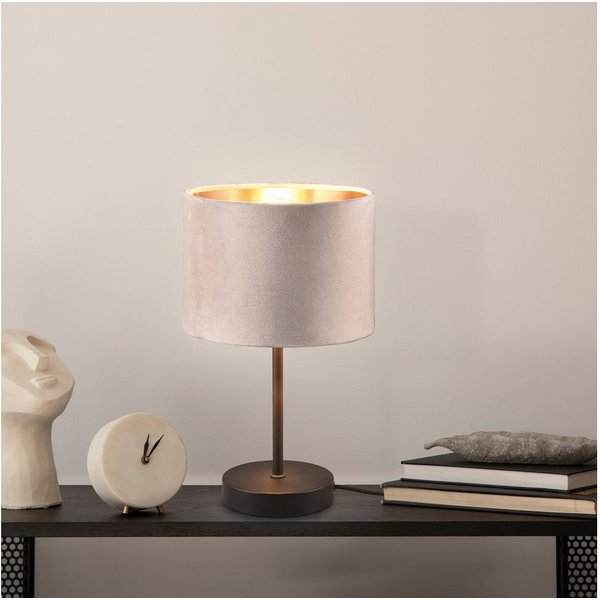 OTTO home Schreibtischlampe Jerrett, Tischlampe mit Samtschirm beige / gold Höhe 33 cm Ø 20cm, Ein-/Ausschalter, Leuchtmittel wechselbar, warmweiß - kaltweiß, T