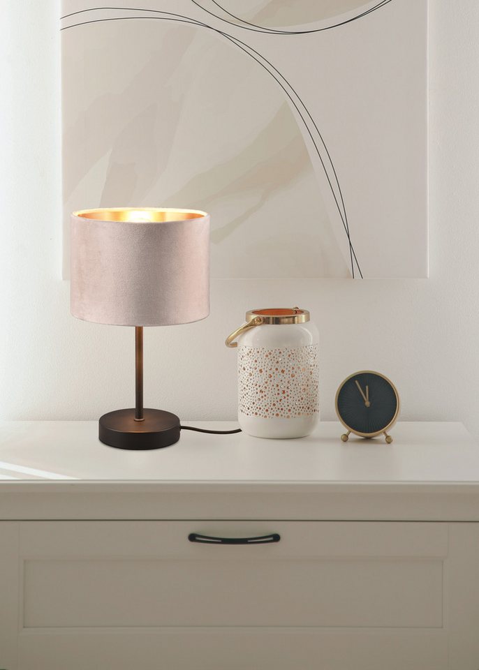 OTTO home Schreibtischlampe Jerrett, Tischlampe mit Samtschirm beige / gold Höhe 33 cm Ø 20cm, Ein-/Ausschalter, Leuchtmittel wechselbar, warmweiß - kaltweiß, T – Bild 4 von 5