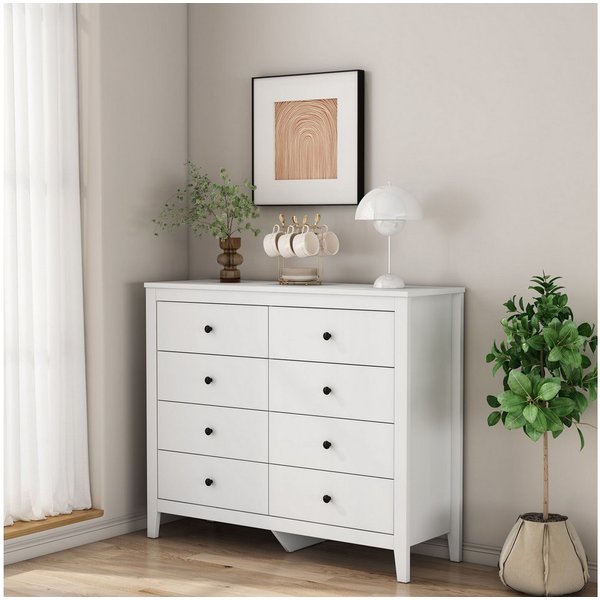 OTTO home Schubkastenkommode Borkum Sideboard Anrichte mit 6 Schubladen Landhaus weiß (schwarze Griffe aus Metall), Kommode Schrank Wäscheschrank mit 8 Schublad