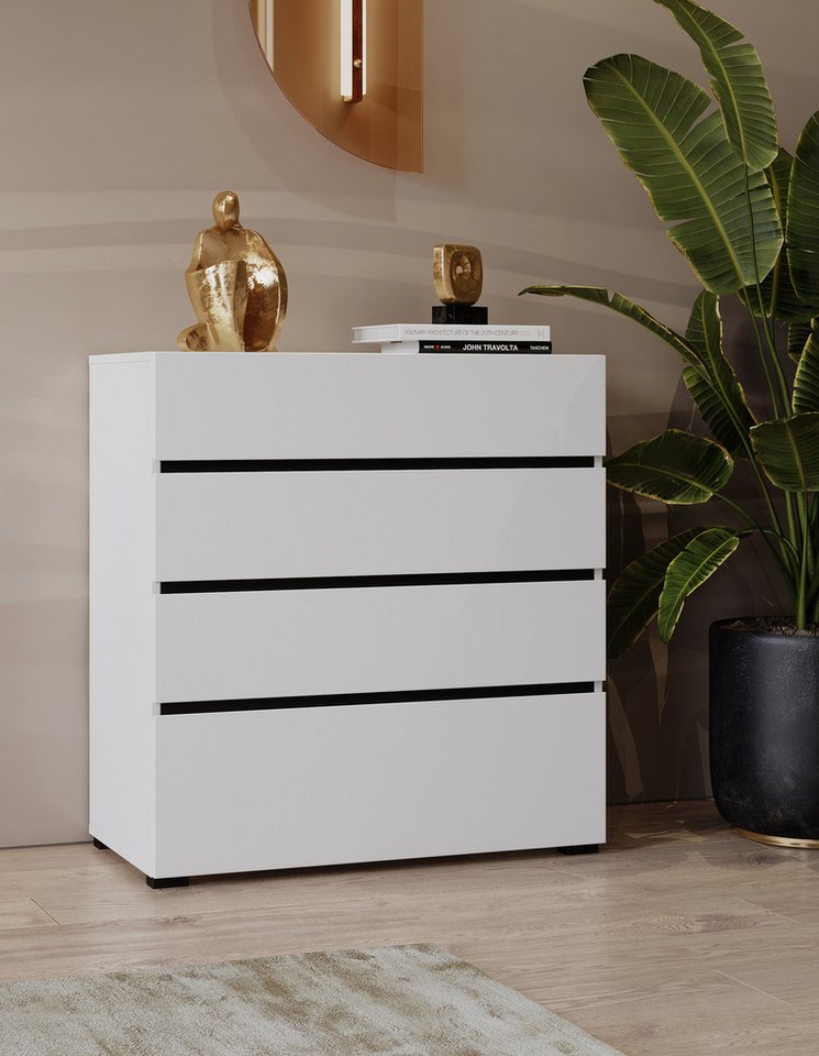 OTTO home Schubkastenkommode Cross, moderne grifflose Kommode, 80x40x85cm (BxTxH), Schubladenschrank, Sideboard mit 4 Schubkasten – Bild 2 von 5