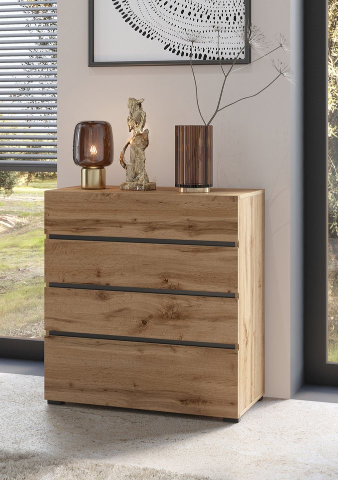 OTTO home Schubkastenkommode Cross, moderne grifflose Kommode, 80x40x85cm (BxTxH), Schubladenschrank, Sideboard mit 4 Schubkasten – Bild 2 von 5