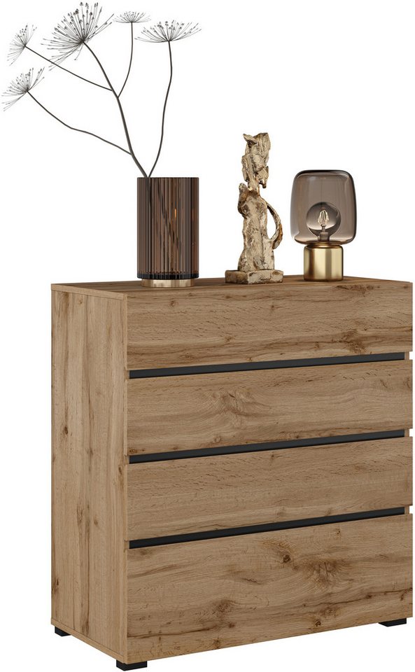 OTTO home Schubkastenkommode Cross, moderne grifflose Kommode, 80x40x85cm (BxTxH), Schubladenschrank, Sideboard mit 4 Schubkasten – Bild 4 von 5