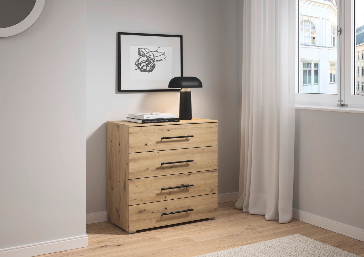 OTTO home Schubkastenkommode Kommode Sideboard Schubladenkommode Schlafzimmerkommode AVOLA (Breite 80 cm inkl. SOFT-CLOSE-FUNKTION mit Dekorfront), vier große u – Bild 2 von 5