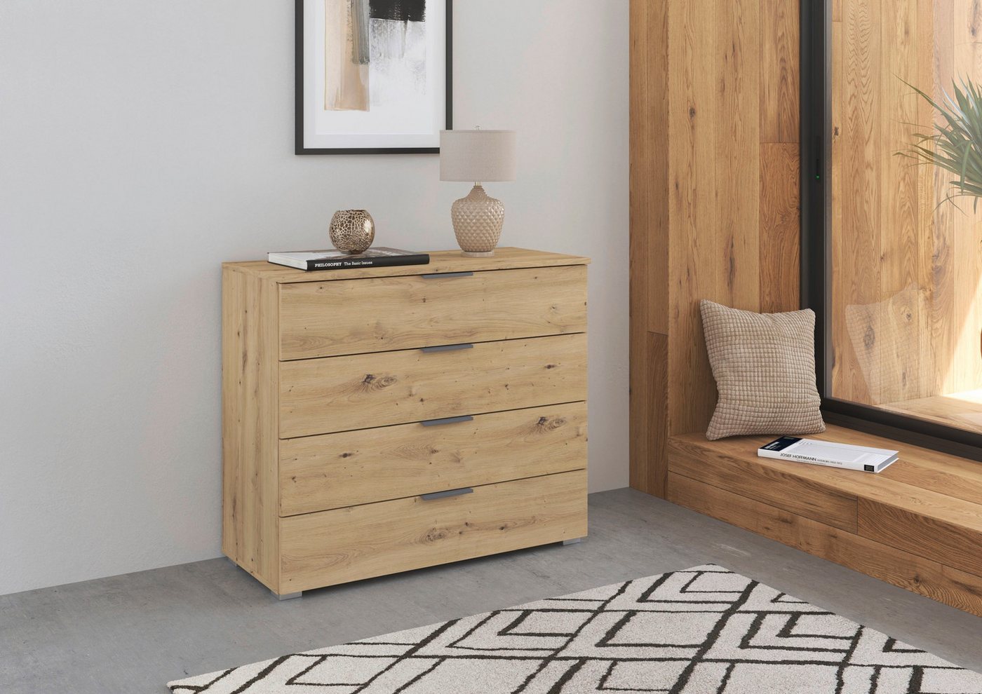 OTTO home Schubkastenkommode Sideboard Schubladenkommode AGORDO mit Dekor- oder Hochglanzfront (in zwei Griff-Farben, Breite 80 cm), vier große und geräumige Sc – Bild 2 von 5