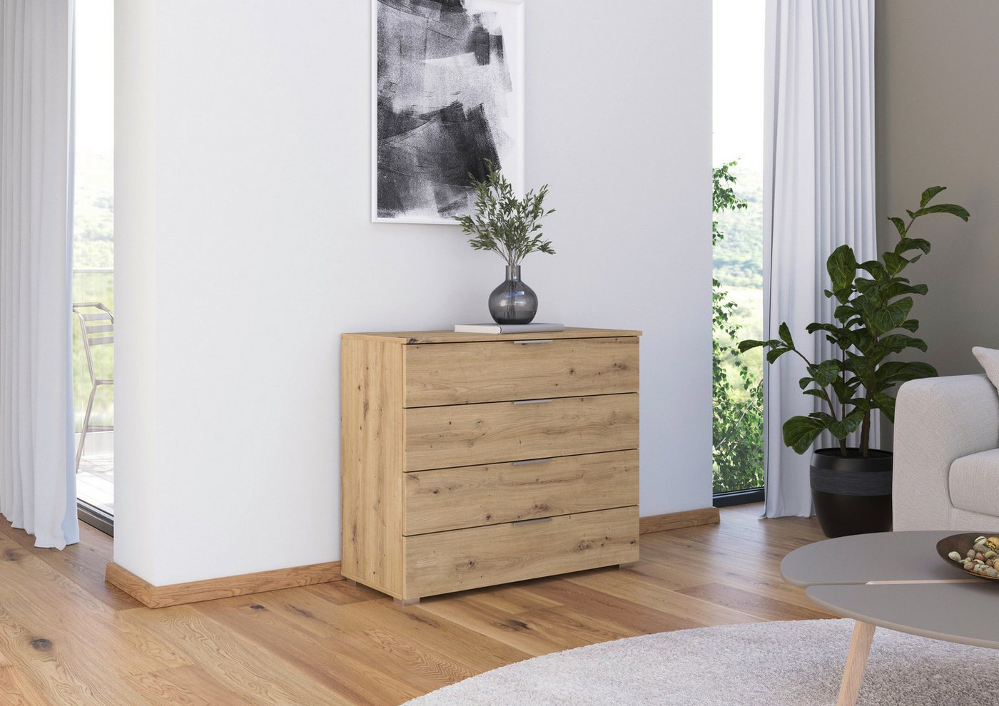 OTTO home Schubkastenkommode Sideboard Schubladenkommode AGORDO mit Dekor- oder Hochglanzfront (in zwei Griff-Farben, Breite 80 cm), vier große und geräumige Sc – Bild 2 von 5