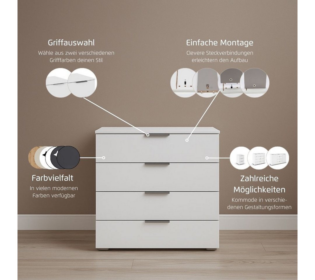 OTTO home Schubkastenkommode Sideboard Schubladenkommode AGORDO mit Dekor- oder Hochglanzfront (in zwei Griff-Farben, Breite 80 cm), vier große und geräumige Sc – Bild 5 von 5