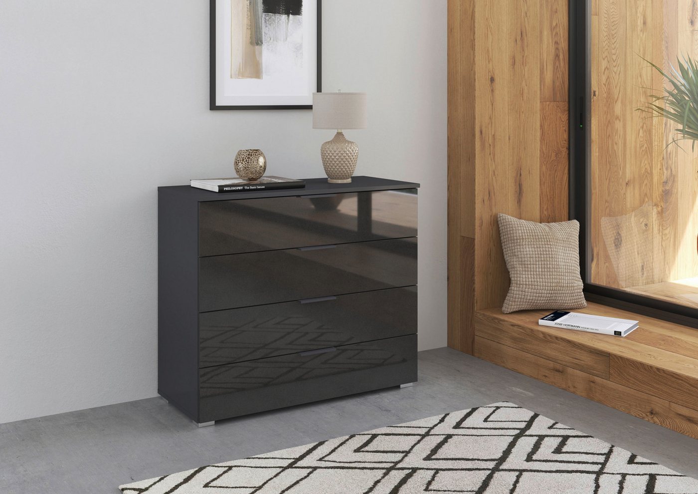 OTTO home Schubkastenkommode Sideboard Schubladenkommode AGORDO mit Dekor- oder Hochglanzfront (in zwei Griff-Farben, Breite 80 cm), vier große und geräumige Sc – Bild 2 von 5