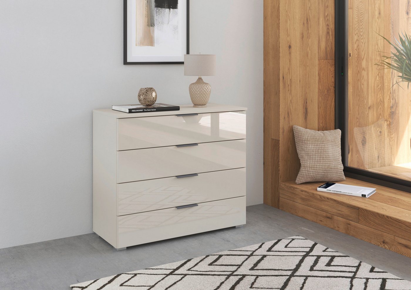 OTTO home Schubkastenkommode Sideboard Schubladenkommode Schubladenkommode AGORDO mit Glasfront (in zwei Griff-Farben, Breite 80 cm), vier große und geräumige S – Bild 2 von 5